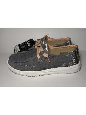 HEY DUDE Wendy BOHO Grey Canvas Shoes Slip Ins Gray